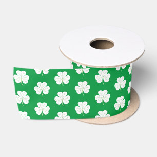 Ruban En Satin Vert Blanc Elégant Shamrock irlandais Motif Clover