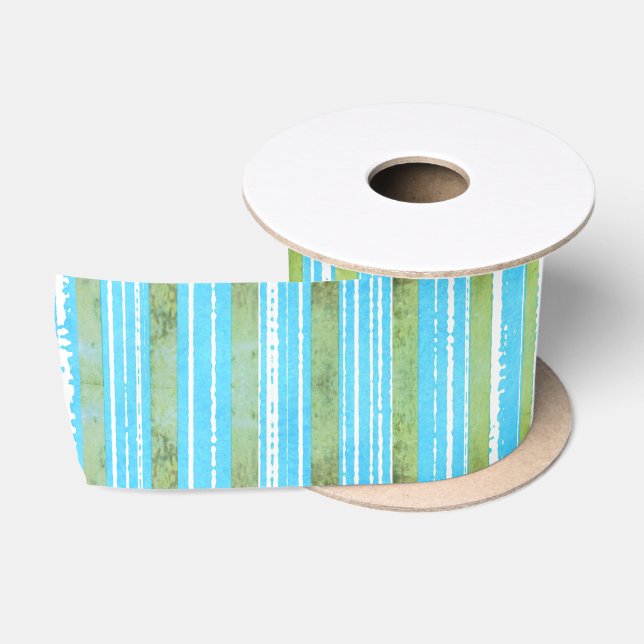 Ruban En Satin Vert, blanc et Turquoise rayé (Bobine)
