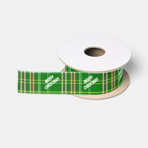 Ruban En Satin Vert et rose points carreau Joyeux Noël