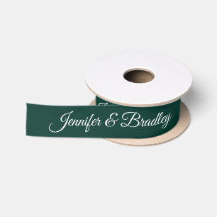Ruban En Satin Vert foncé Blanc Élégant Mariage Nom Personnalisé