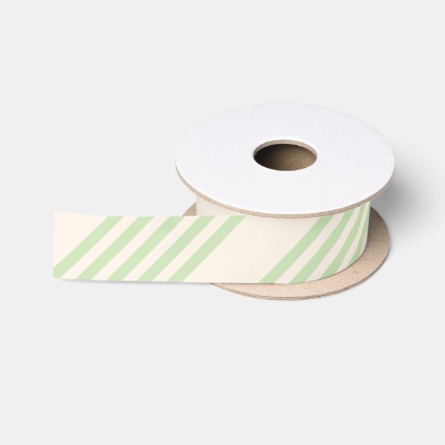 Ruban En Satin Vert pâle et beige cinq rayures motif (Bobine)