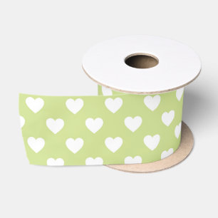 RUBAN EN SATIN VERT PASTEL AVEC COEURS BLANCS