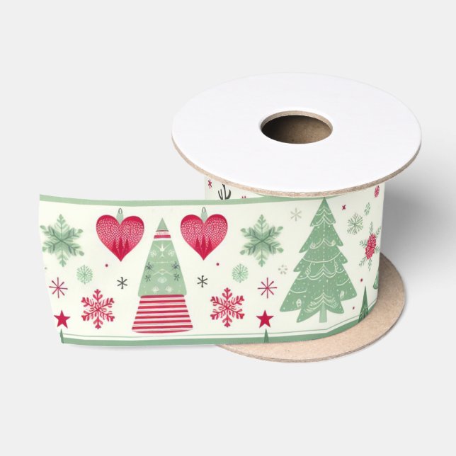 Ruban En Satin Vert renne de Noël festif mignon (Bobine)