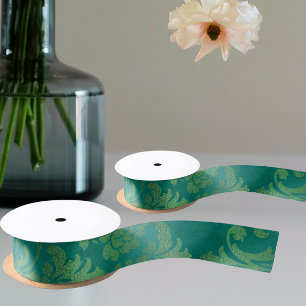 Ruban En Satin Vert sarcelle doré damassé vintage pour toutes occ