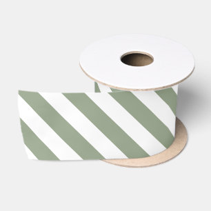Ruban En Satin Vert sauge et rayure blanche 