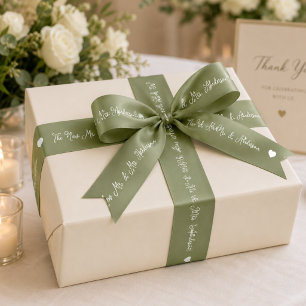 Ruban En Satin Vert Sauge Les Nouveaux Monsieur et Madame Noms Pe