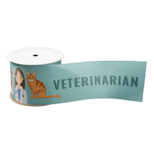 Ruban En Satin Vétérinaire Femme Avec Chien Chien Et Chat Bleu
