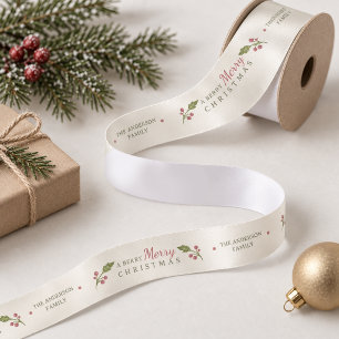 Ruban En Satin Vine & Berry Joyeux Noël Sage Rouge ID1337