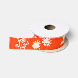 Ruban En Satin Vintage Botanique Floral Daisy Motif Orange