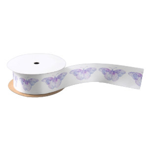 Ruban En Satin Violet Motif papillon à aquarelle 2