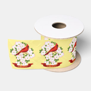 Ruban En Satin Virginie State Cardinal Bird and Dogwood Flower