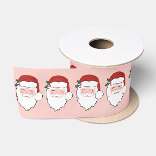 Ruban En Satin Visage Père Noël joyeux Rose et rouge