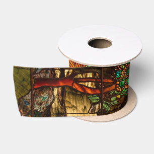 Ruban En Satin Vitraux vintage avec paons et fleurs