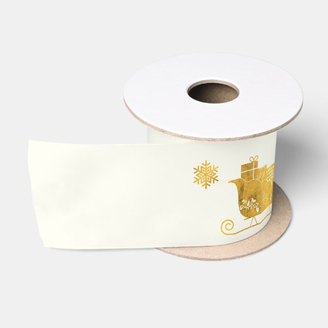 Ruban En Satin Voeux simples ・ Éléments de Noël ・ Blanc Lait (Bobine)