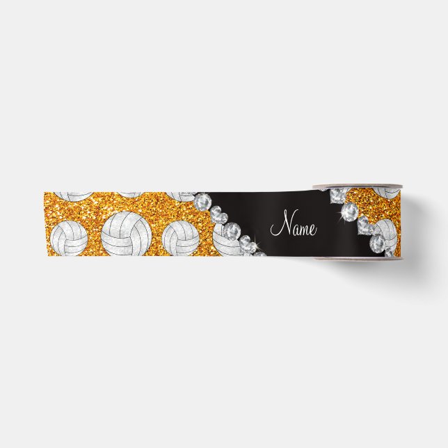 Ruban En Satin Volleyballs jaunes nommés faits sur commande de (Devant)