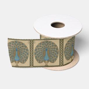 Ruban En Satin Walter Crane Or Peacock Art Bleu Doré Vintage