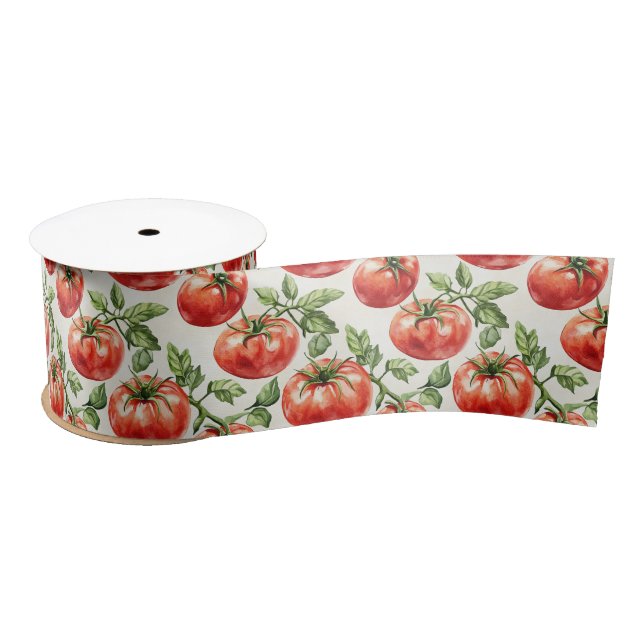 Ruban En Satin Watercolor Tomato Pattern (Bobine)