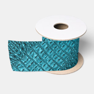 Ruban En Satin Western Country Aligator Print Turquoise Blue