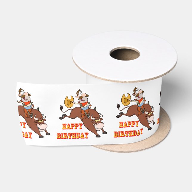 Ruban En Satin Western Ribbon Cowboy Bull Rider Anniversaire (Bobine)