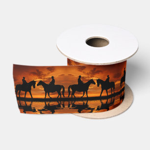 Ruban En Satin Western Sunset Horseback équitation silhouette cow