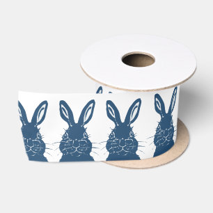 Ruban En Satin Whimsical Blue & White Bunny Rabbit Motif de Pâqu