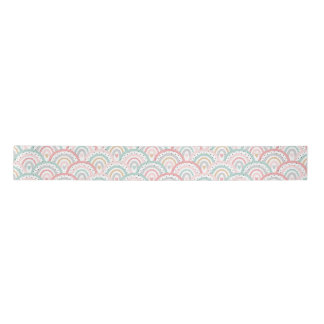Ruban En Satin Whimsical White Rainbows and Hearts Pastel