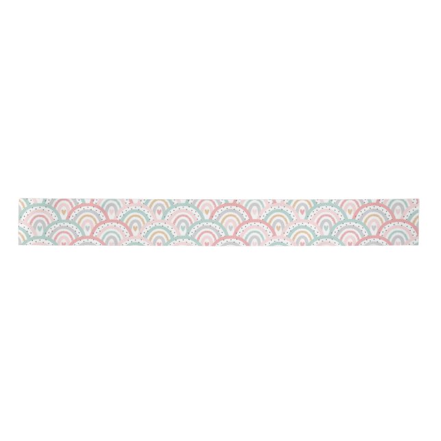 Ruban En Satin Whimsical White Rainbows and Hearts Pastel (Devant)