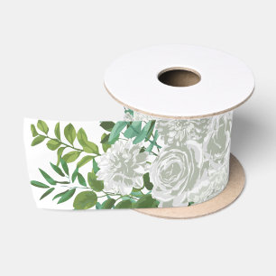 Ruban En Satin White Peony et Rose Floral Mariage