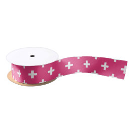 Ruban En Satin White polka crosses on fuchsia