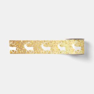 Ruban En Satin White Reindeer Gold Sparken Holiday