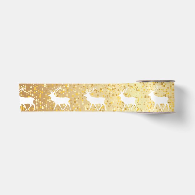 Ruban En Satin White Reindeer Gold Sparken Holiday (Devant)