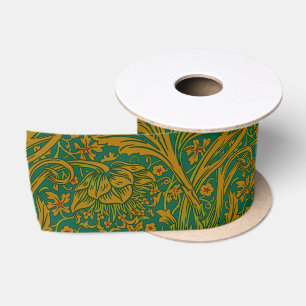 Ruban En Satin William Morris Arcadia Motif Floral Vert Golden