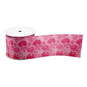 Ruban En Satin William Morris Chrysanthemums, Fuchsia Pink