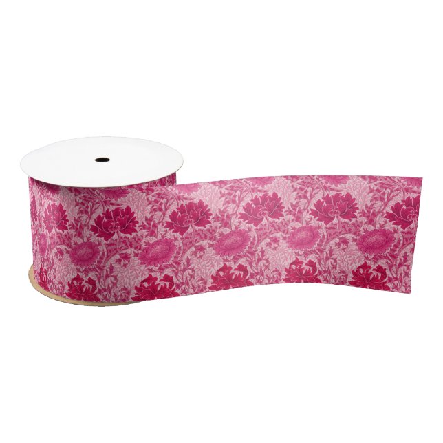 Ruban En Satin William Morris Chrysanthemums, Fuchsia Pink (Bobine)