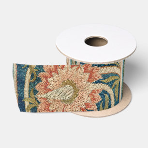 Ruban En Satin William Morris Fleurs Roses Broderie de Soie Antiq