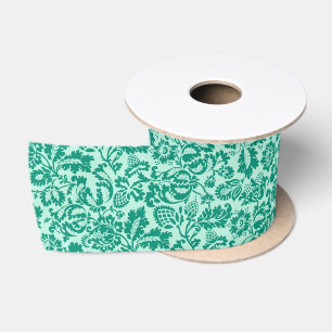 Ruban En Satin William Morris Floral Damask, Turquoise et Aqua