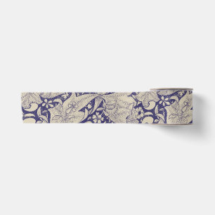 Ruban En Satin William Morris Motif Giroflée Bleu Antique