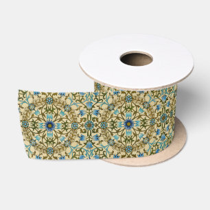 Ruban En Satin William Morris Vintage Blue Motif Sans Couture