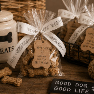 Ruban En Satin Woof Worthy Friandises pour chien maison blanc e