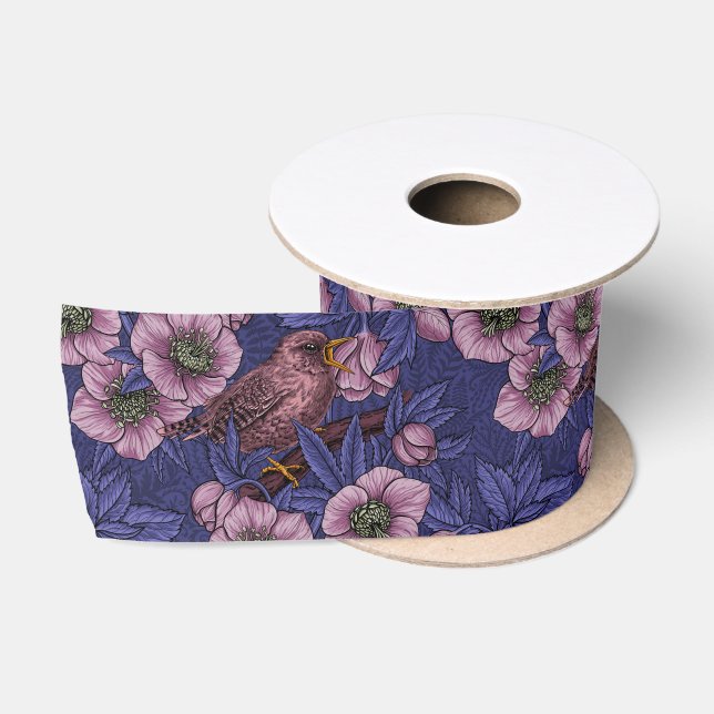 Ruban En Satin Wren et hellebore, violet et rose (Bobine)