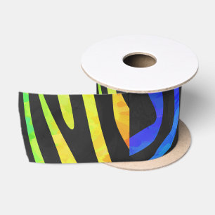 Ruban En Satin Zebra Black et Rainbow Print