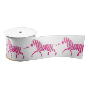 Ruban En Satin Zebra Hot rose et blanc Silhouette