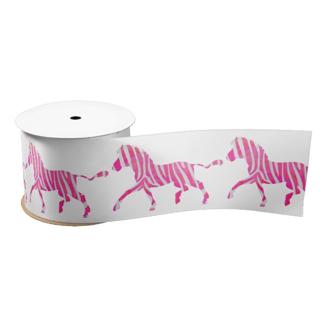 Ruban En Satin Zebra Hot rose et blanc Silhouette (Bobine)