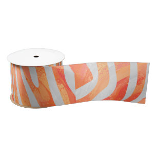Ruban En Satin Zebra Orange and White Print