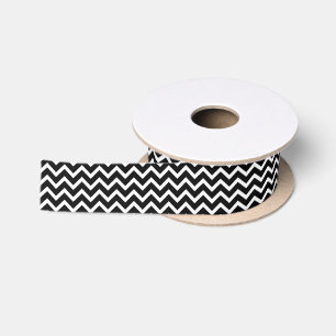 Ruban En Satin Zigzag géométrique noir et blanc Chevron