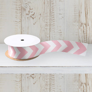Ruban En Satin Zigzag rose et blanc Chevron Motif