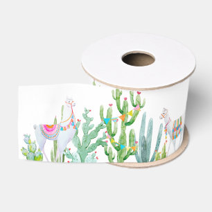 Ruban Gros-grain 3" Grosgrain Ribbon Boho Llama Bohème Cactus Dese