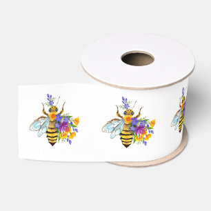Ruban Gros-grain Abeille à fleurs avec plantes sauvages