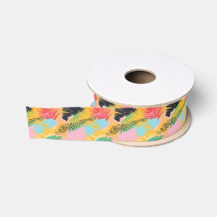 Ruban Gros-grain Abstraits Boho Tropical Palm Feuilles