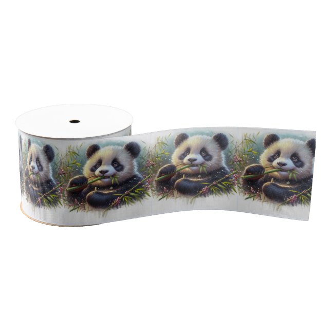 Ruban Gros-grain Adorable Ours De Panda Mangeant Bambou (Bobine)